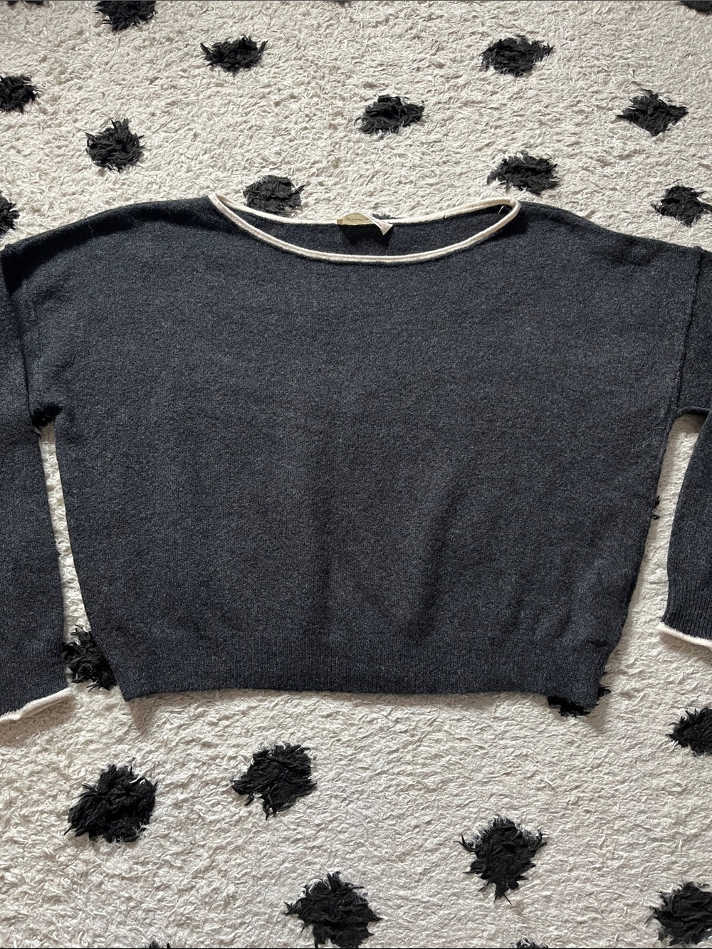 Free People size XS Dark Gray Scoopneck Sweater with Cream Trim